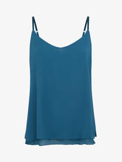 Caraco uni en voile superposé - Bleu canard - 1