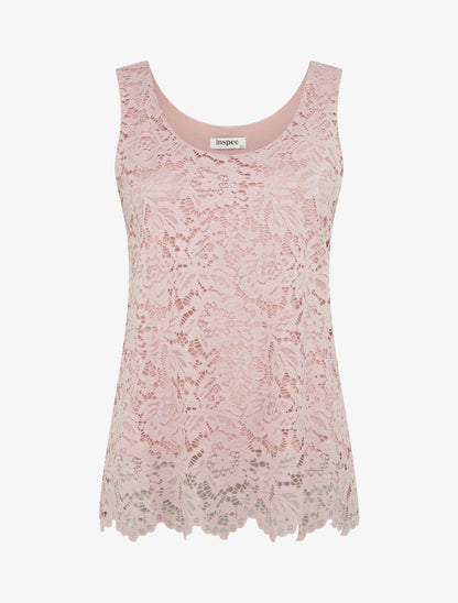 Top sans manches en dentelle à col U - Vieux rose - 1