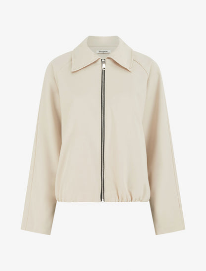 Veste droite zippée à col chemise - Beige - 1