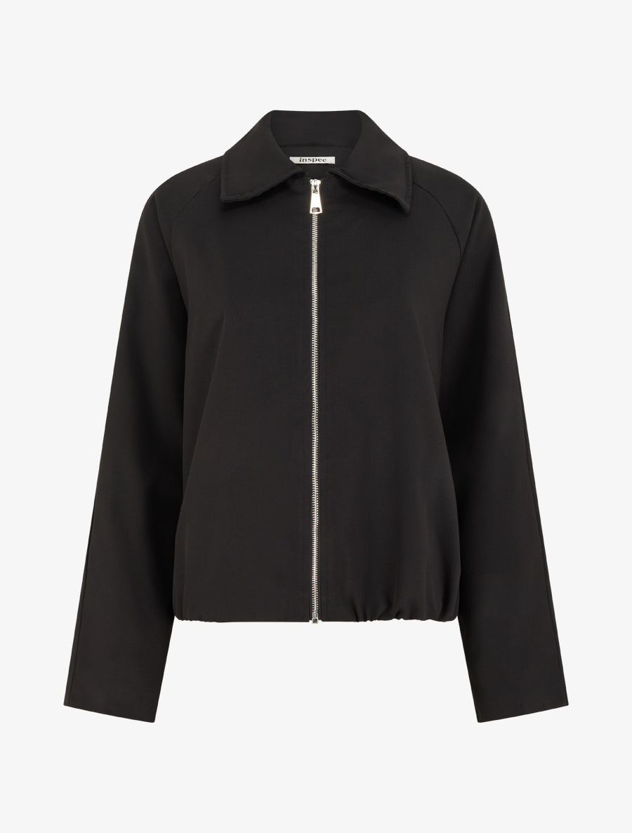 Veste droite zippée à col chemise - Noir - 1