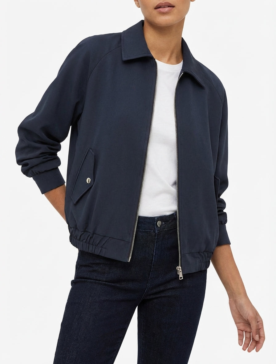 Weit geschnittene Jacke mit Reißverschluss und elastischen Bündchen - Marine