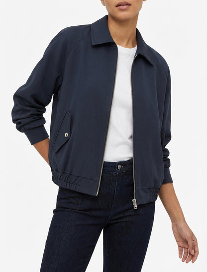 Weit geschnittene Jacke mit Reißverschluss und elastischen Bündchen - Marine