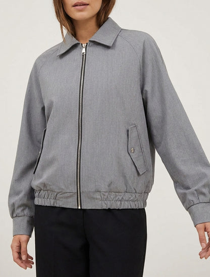 Weit geschnittene Jacke mit Reißverschluss und elastischen Bündchen - Grau