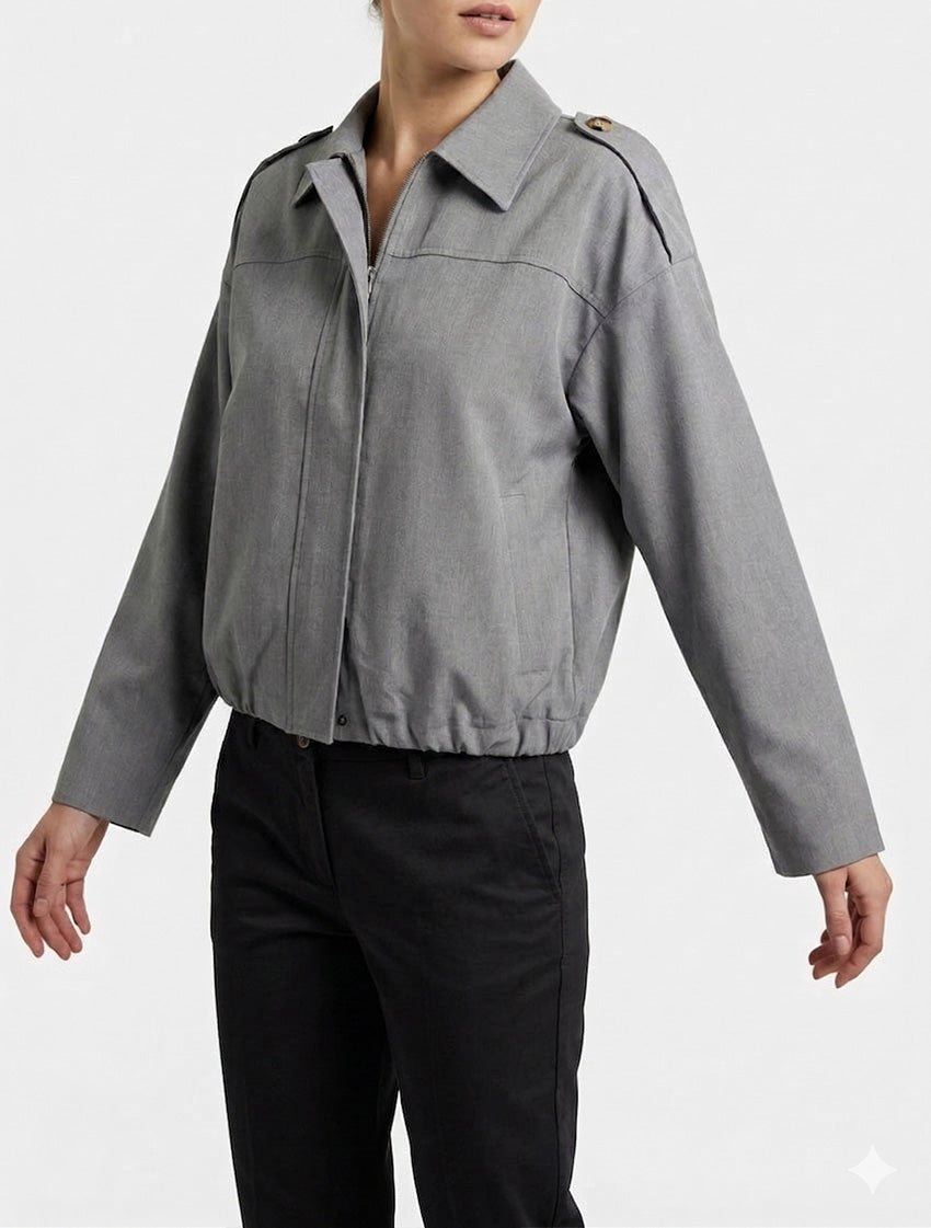 Unifarbene fließende Reißverschlussjacke - Grau
