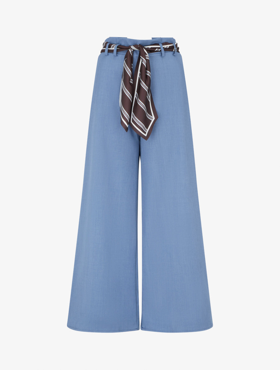 Pantalon ample à ceinture style foulard - Bleu clair - 1