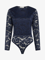 Body en dentelle manches longues - Marine - 1