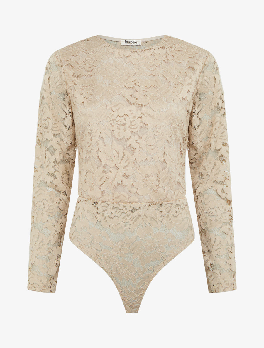 Body en dentelle manches longues - Beige - 1