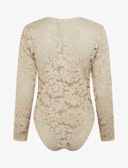 Body en dentelle manches longues - Beige - 2