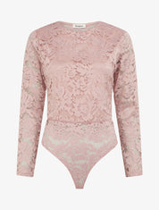 Body en dentelle manches longues - Vieux rose - 1