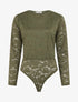 Body en dentelle manches longues - Kaki - 1