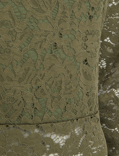 Body en dentelle manches longues - Kaki - 3