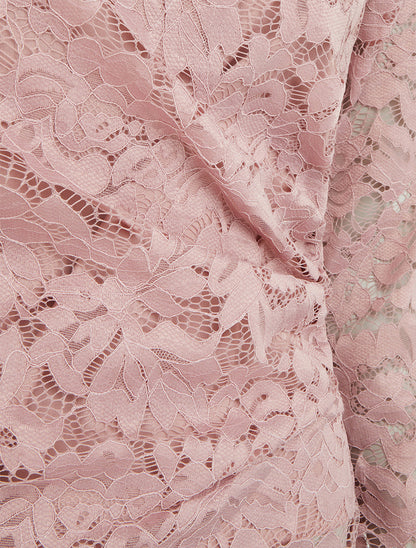 Top en dentelle drapé à manches longues - Vieux rose - 3