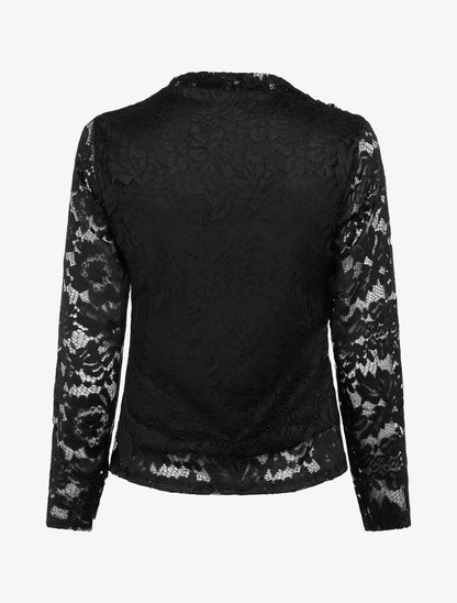 Top en dentelle drapé à manches longues - Noir - 2