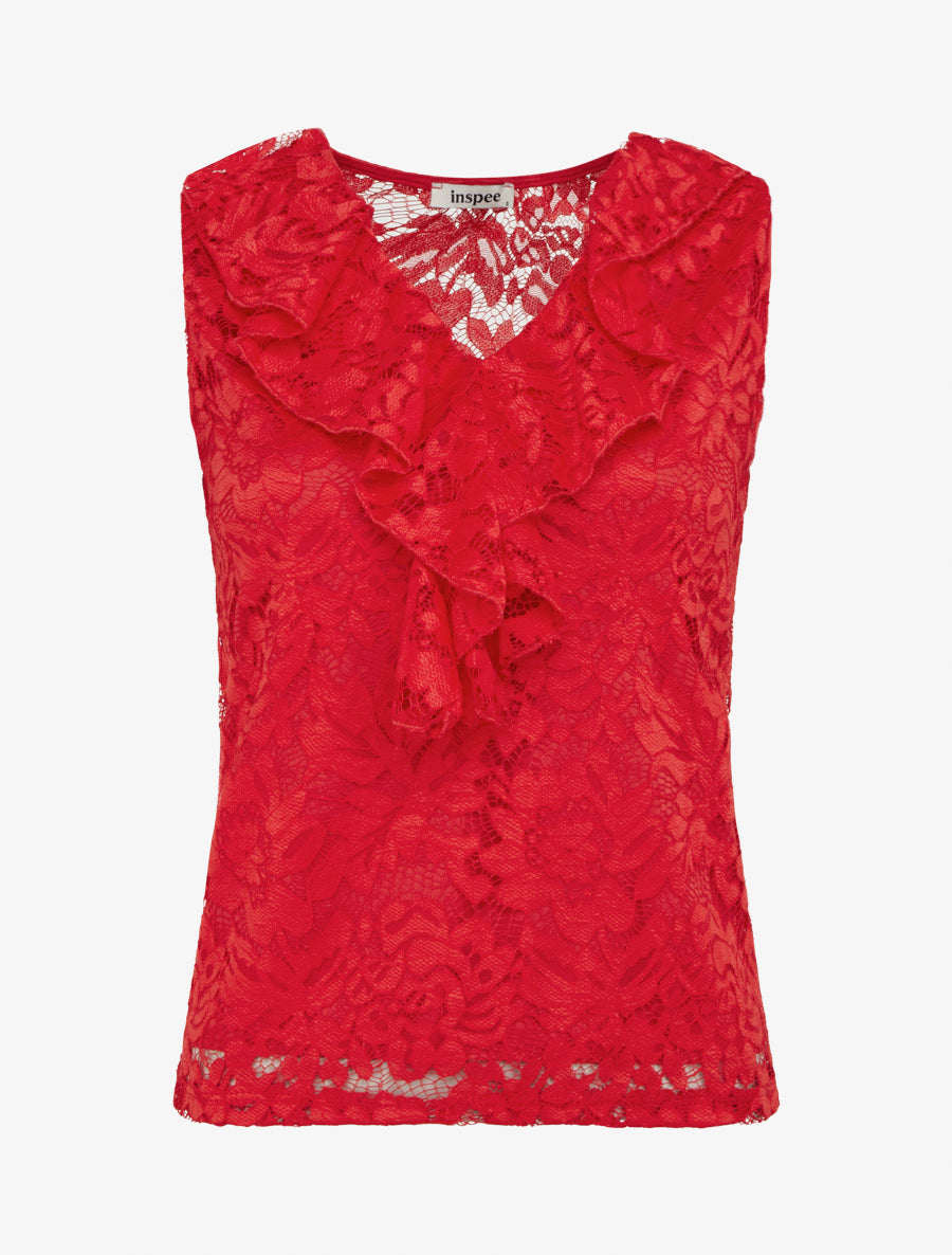 Top sans manches en dentelle - Rouge - 1
