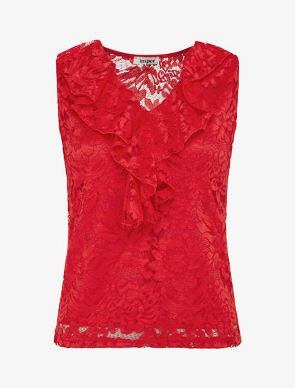 Top sans manches en dentelle - Rouge - 1