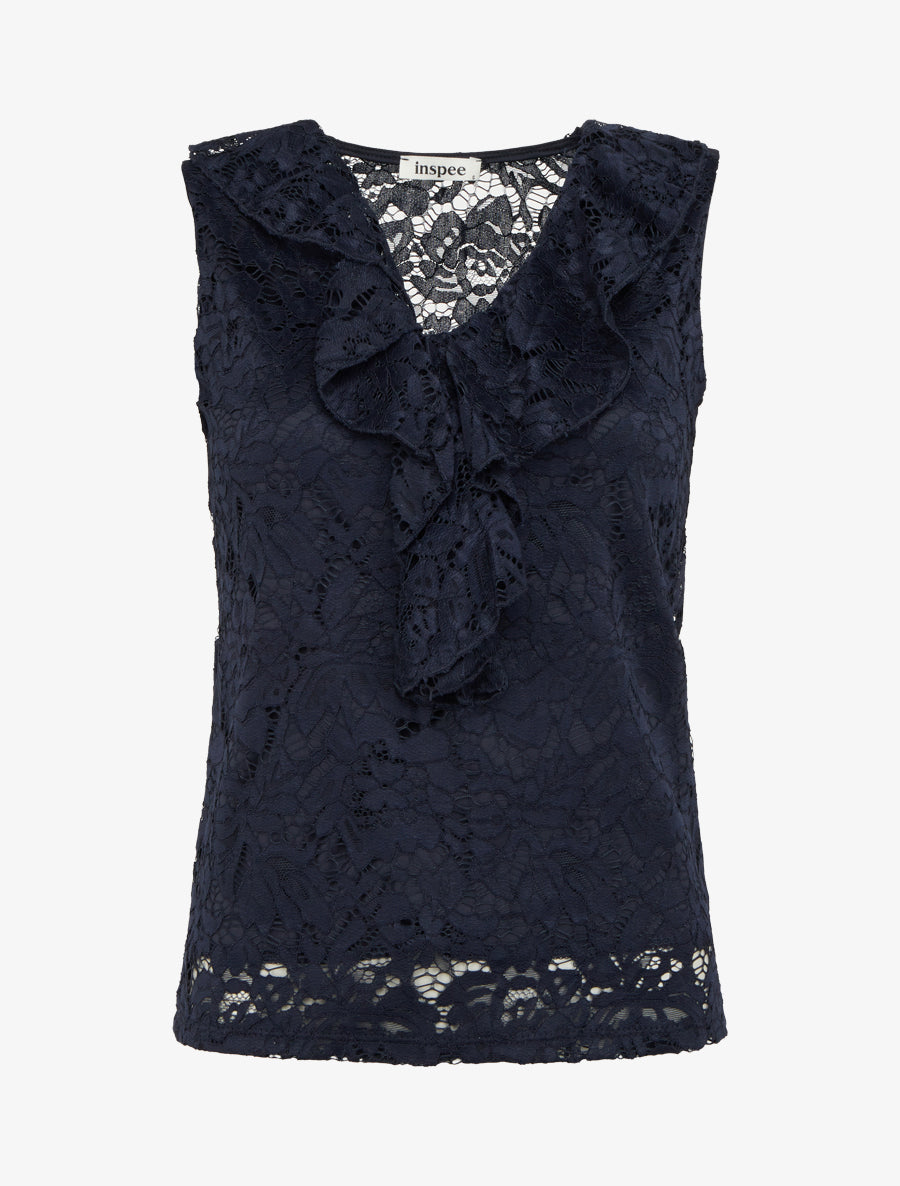 Top sans manches en dentelle - Marine - 1