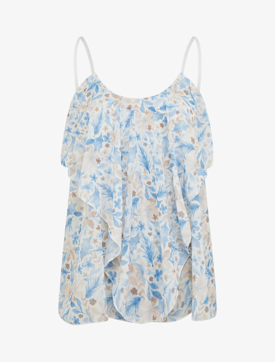 Caraco volanté imprimé feuillage - Bleu ciel - 1