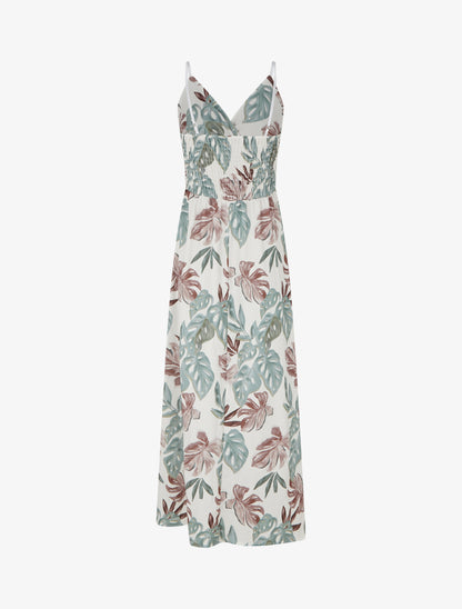 Robe longue à fines bretelles imprimé tropical - Kaki - 2