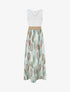 Robe longue à dentelle et imprimé feuilles - Vert amande - 1