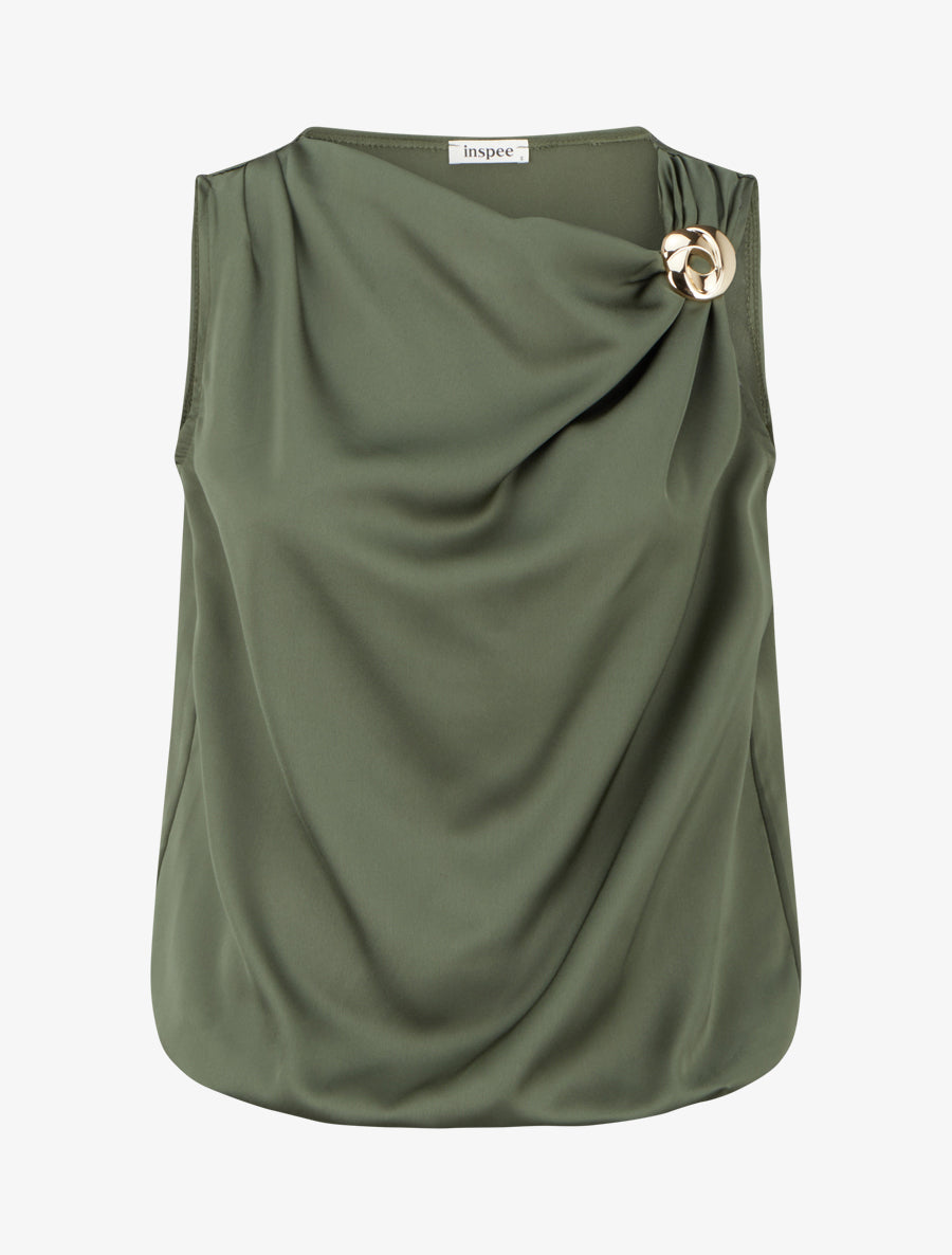 Top boule satiné à bijou métallique - Kaki - 1