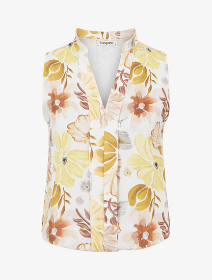 Top sans manches imprimé fleuri - Jaune - 1