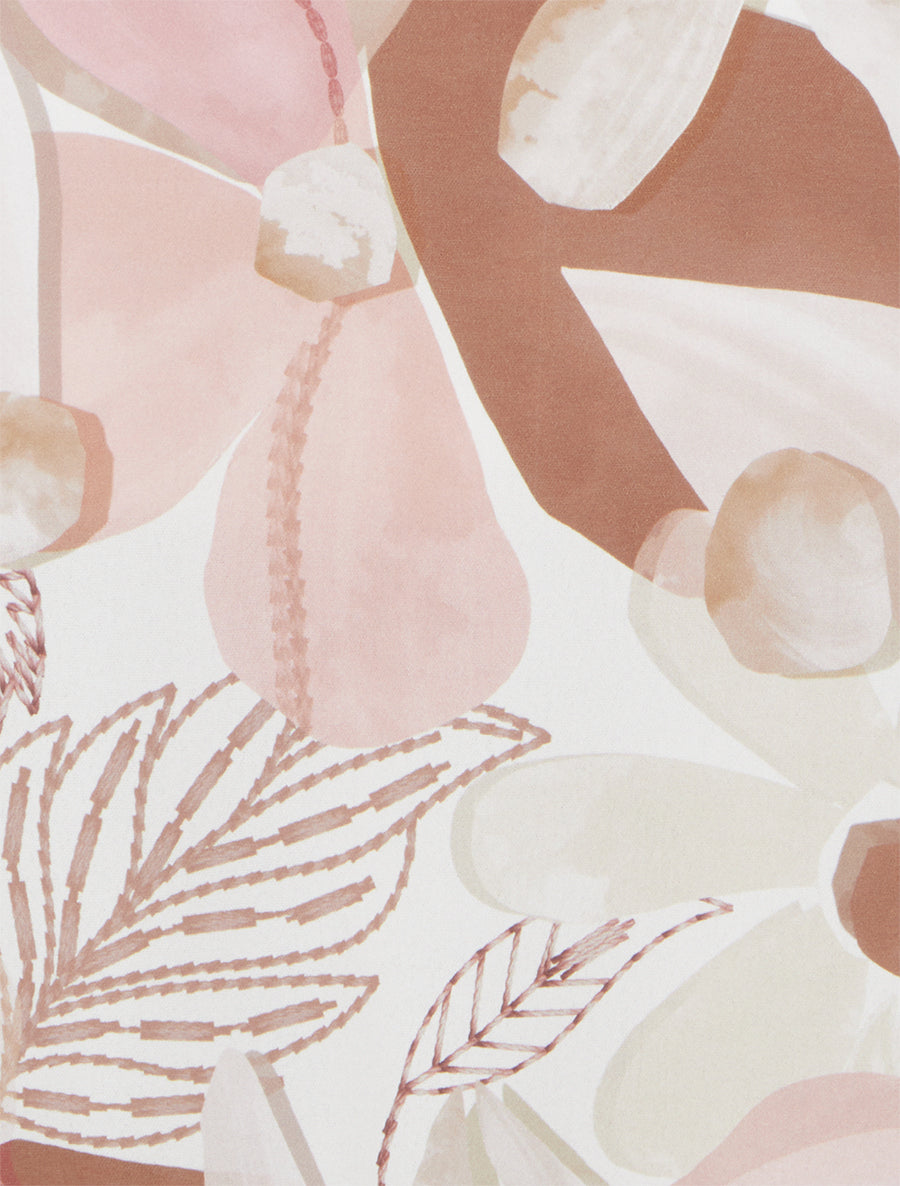 Satinierte Bluse mit floralem Print und Schleife. - Beige