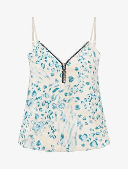 Caraco boule à zip et imprimé léopard fleuri - Bleu canard - 1