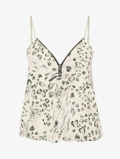 Caraco boule à zip et imprimé léopard fleuri - Kaki - 1