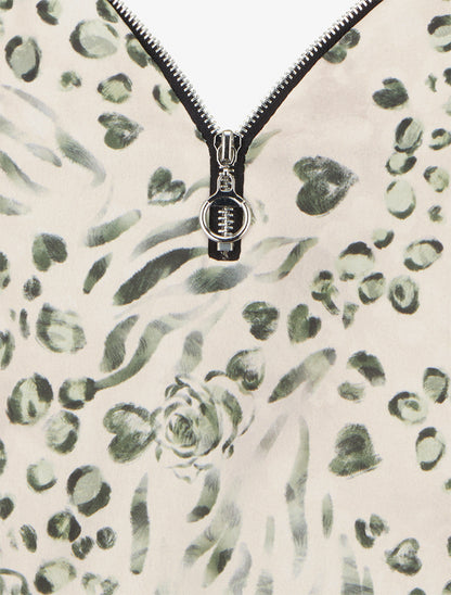 Caraco boule à zip et imprimé léopard fleuri - Kaki - 3