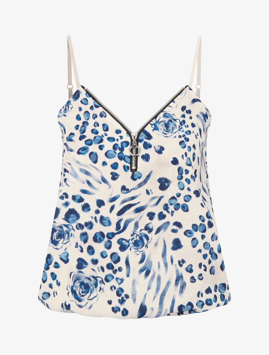 Caraco boule à zip et imprimé léopard fleuri - Marine - 1