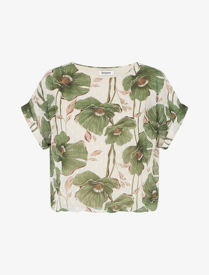 Top boule manches courtes à imprimé floral - Kaki - 1