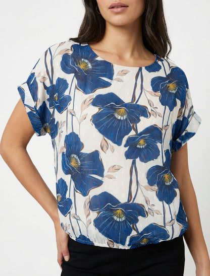 Kurzarm-Top mit Blumenmuster - Marine