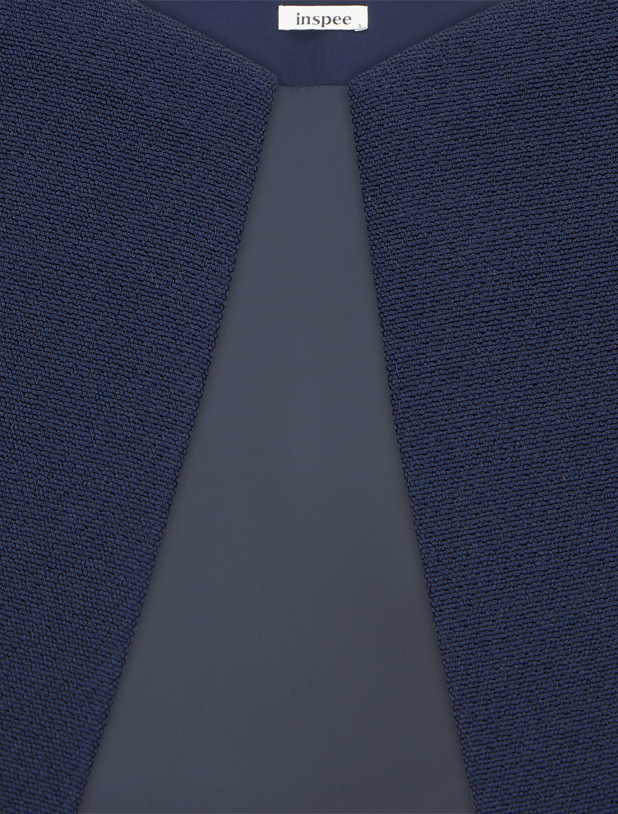 Veste droite à col rond et épaulettes - Marine - 3