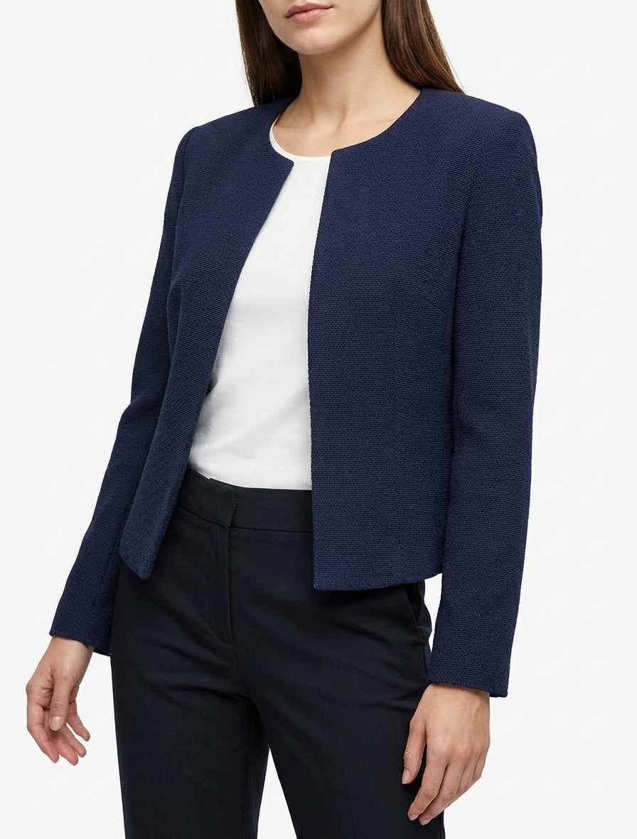Gerade geschnittener Blazer mit Rundhalsausschnitt und Schulterpolstern. - Marine