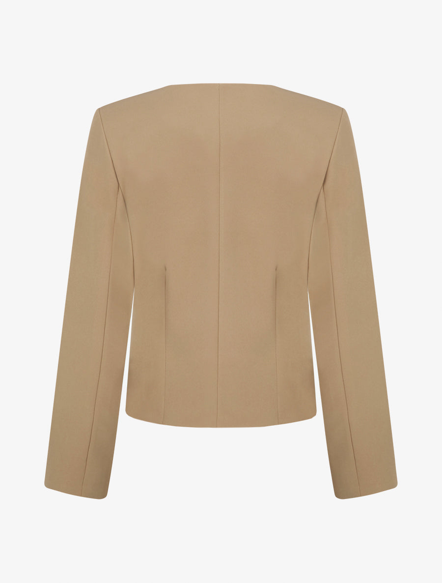 Veste droite à col rond et épaulettes - Camel - 2