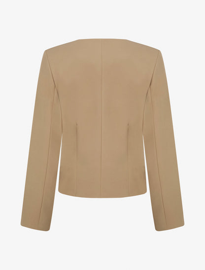 Veste droite à col rond et épaulettes - Camel - 2