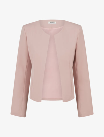 Veste droite à col rond et épaulettes - Rose - 1