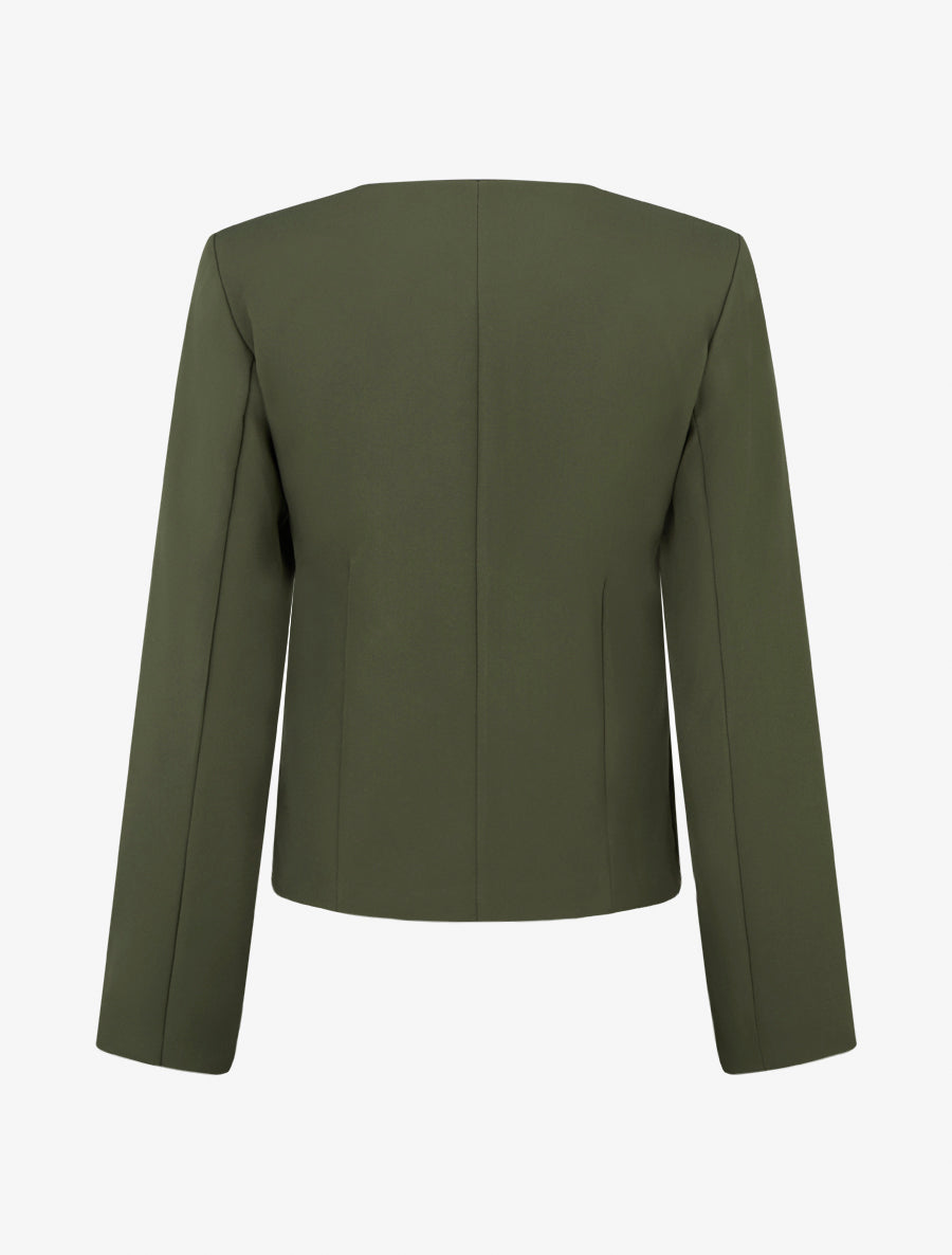 Veste droite à col rond et épaulettes - Kaki - 2