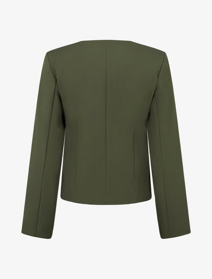 Veste droite à col rond et épaulettes - Kaki - 2