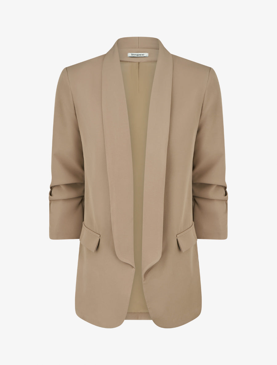 Blazer uni à manches froncées - Taupe - 1