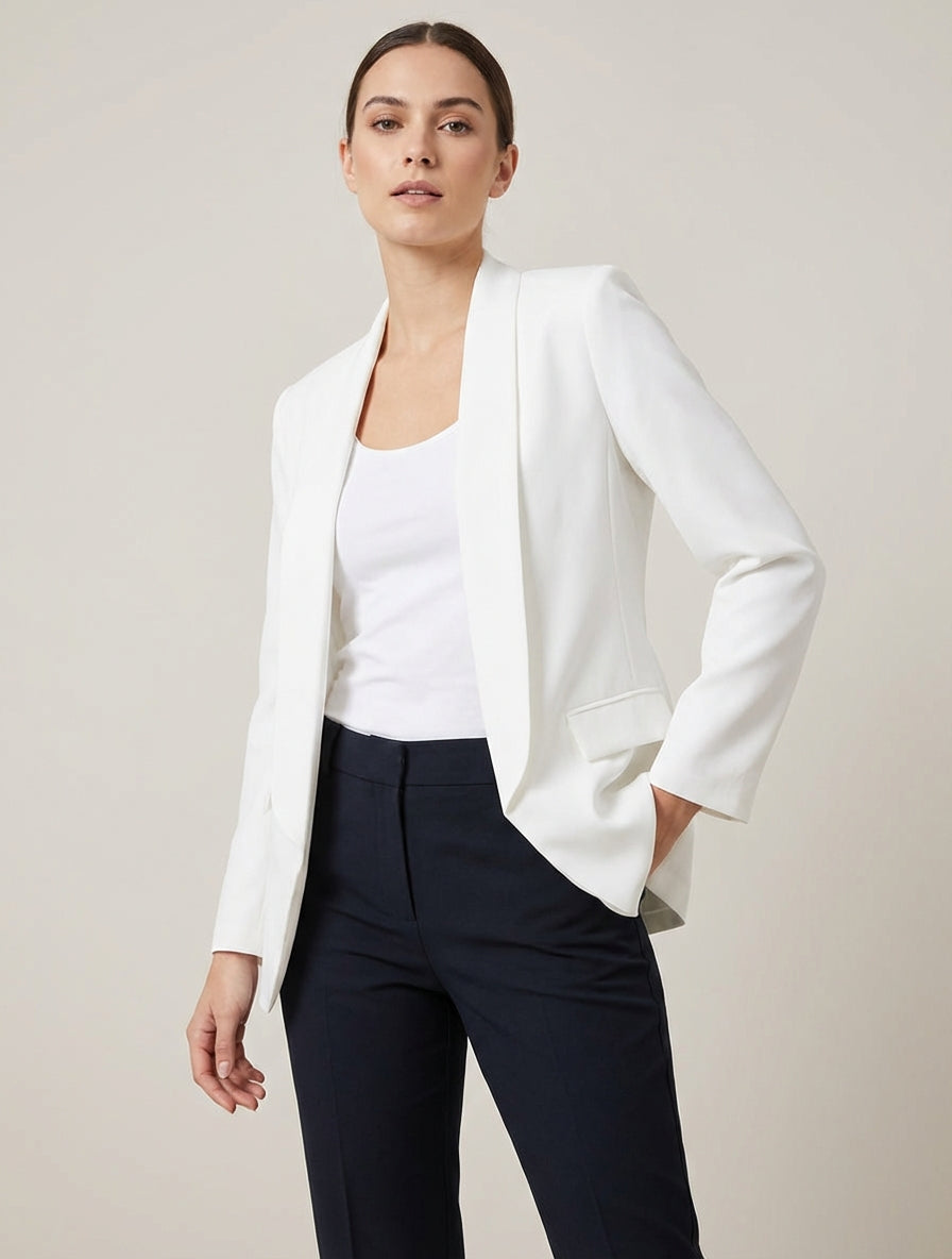 Einfarbiger Blazer mit langen Ärmeln - Weiß