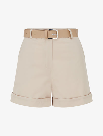 Short uni à ourlet et ceinturé - Beige - 1