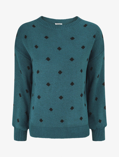 Pull en maille à pois - Bleu pétrole - 1