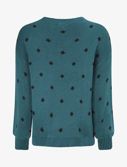Pull en maille à pois - Bleu pétrole - 2