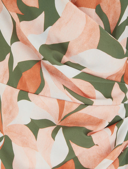 Robe style portefeuille sans manches imprimé feuillages - Kaki - 3