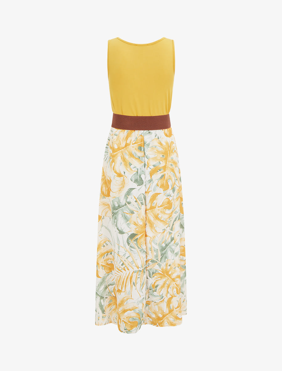 Robe longue à jupe imprimé feuillage - Jaune moutarde - 2