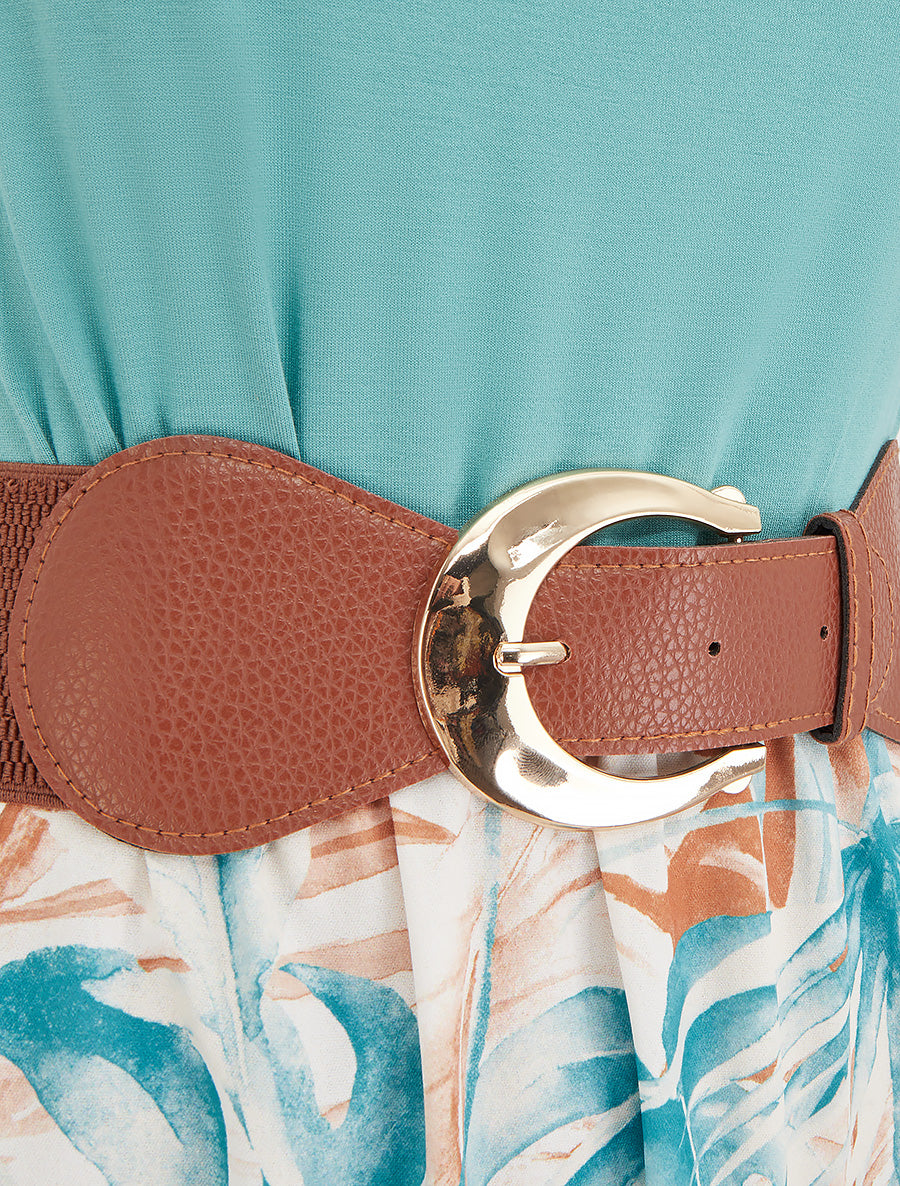 Robe longue à jupe imprimé feuillage - Turquoise - 3