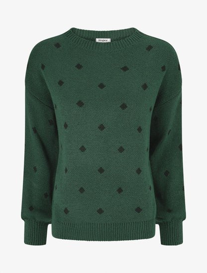 Pull en maille à pois - Vert forêt - 1