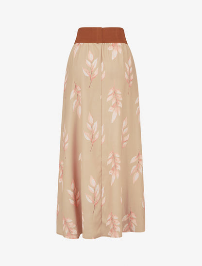 Jupe longue imprimé feuilles - Camel - 2
