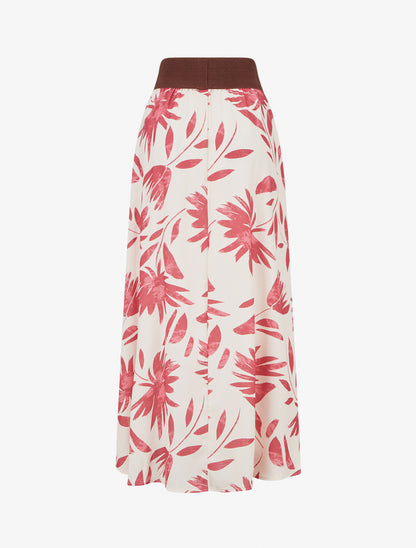 Jupe longue imprimé floral à taille fantaisie - Rose foncé - 2